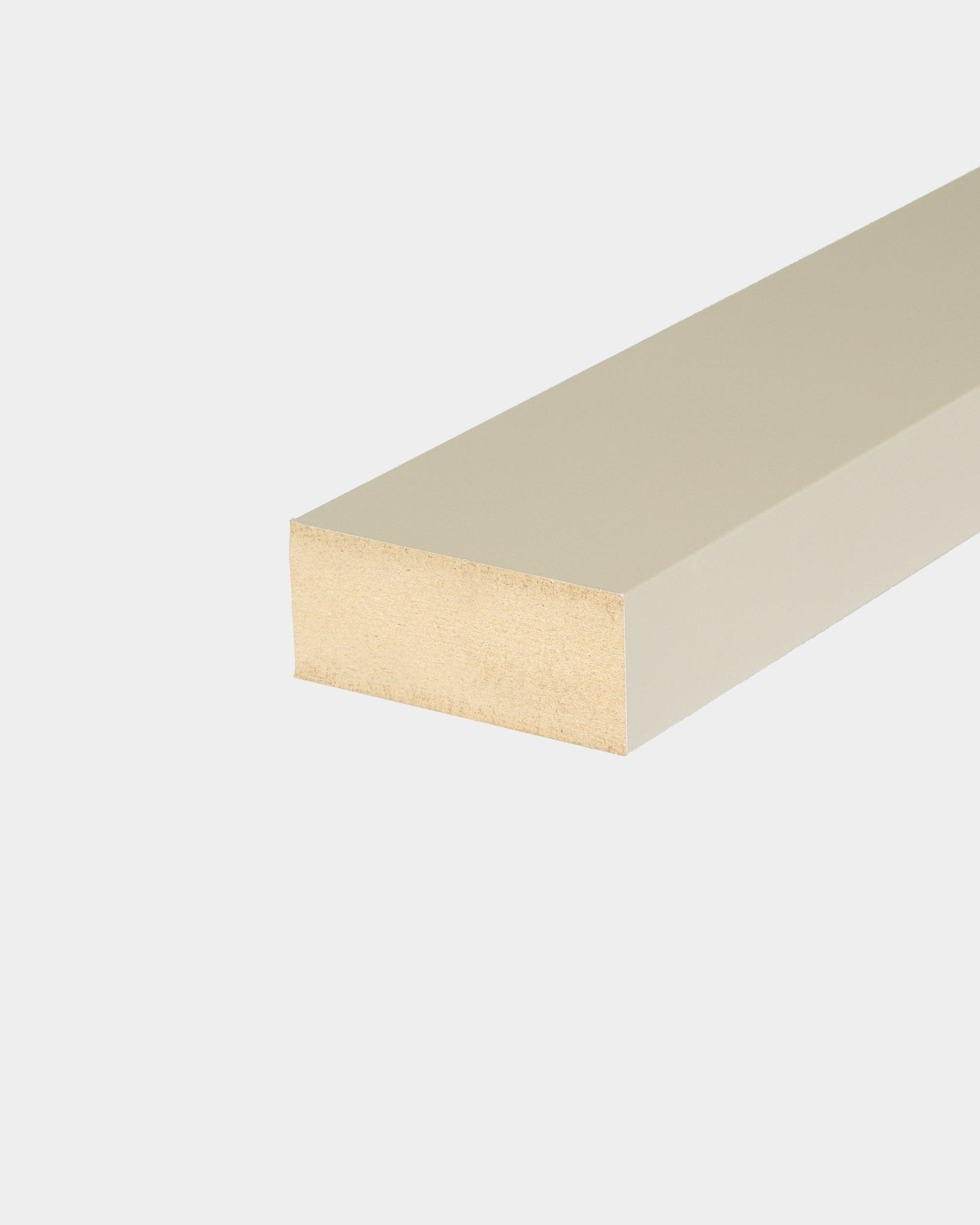 WoodUpp End lamella Stone, a 6.7 cm beige rectangular panel, designed for Akupanel acoustic wood panel installations, displayed on a white background.